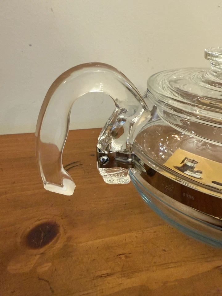 PYREX Flameware MCM Clear Glass 6 Cup VTG Tea Pot Stove Top Coffee Kettle 8336 - Image 4 of 4