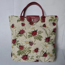 Signare Tapestry Folding Reusable Shopping Bag in Ladybug Daisy 14 x 15 NEW w/oT