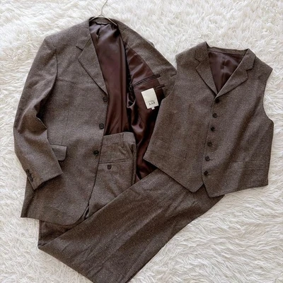 Yohji Yamamoto A.A.R DURBAN 3 Piece Suit Brown Tweed Nep Wool Jacket Vest Pants - Image 1 of 4
