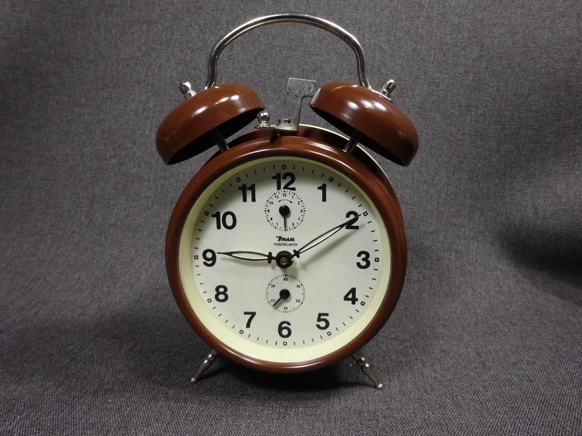 RELOJ DESPERTADOR MECÁNICO VINTAGE INSA YUGOSLAVIA DOBLE CAMPANA MARRÓN