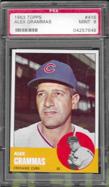 1963 Topps Baseball #416 Alex Grammas PSA 9 Chicago Cubs Mississippi State