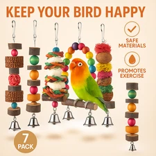 Bird Toys for Parakeets Conures Budgies Cockatiel Chew Cage Toys 7 Pack Set