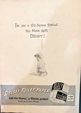 Print Ad Delsey Toilet Paper 1940 Life Mag  14"x10"  Sit Down Strike Kleenex