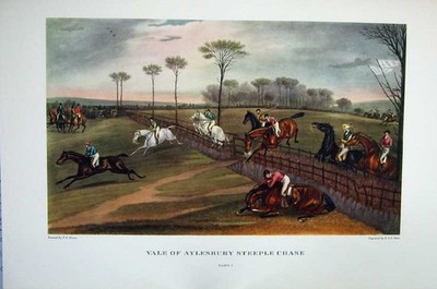Original alter antiker Druck Vale Aylexbury Steeplechase Pferderennen Sport 1955