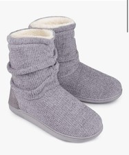 Gray Knit Bootie Slippers for Women with Faux Fur Lining, Closed Toe