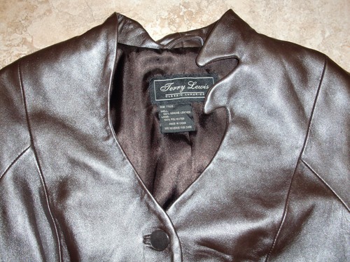 Chaqueta con botones de cuero metálico marrón de lujo "TERRY LEWIS" talla 8P. ¡Linda! - Imagen 8 de 10