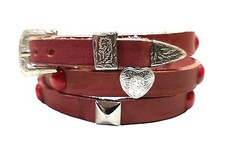 RED Western HATBAND w Red, Silver HEART+Square CONCHOS & Buckle Set Cowgirl Hats