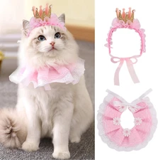 Bandana, Princess Costumes Cute Lace Crown Accessories for Cats Small Dogs, Pink
