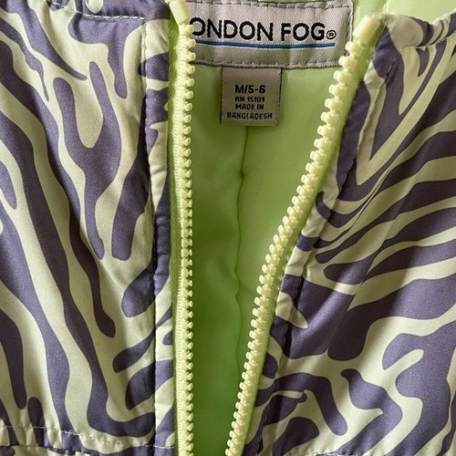London Fog Lime Green Zebra Print Snow Ski Overall Bibs Girls size M 5/6 - Picture 5 of 6