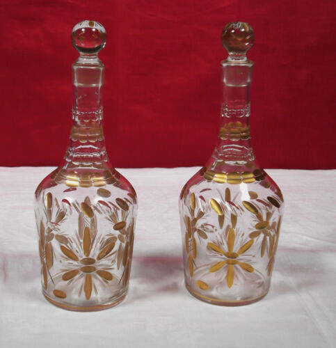 Paire de carafes à liqueur 21,5 cm en cristal taillé et doré - Afbeelding 1 van 9