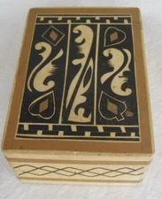 Puzzle Box Wood Inlay Playing Card Storage 2 Compartments Hearts  5.5 x 4x2.5