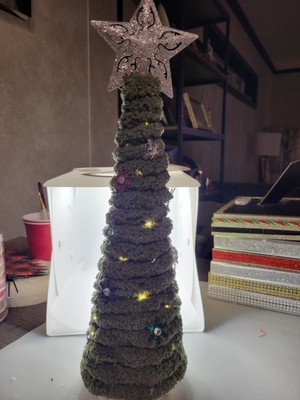 16 Inch Decorative Lighted Yarn Christmas Tree