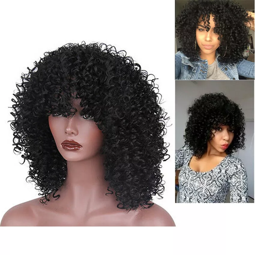 Women Black Synthetic HAIR Long Curly Afro African American Wigs