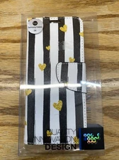 Samsung Galaxy S8 Cell Phone Case Striped Black White Hearts Wallet Flip Style