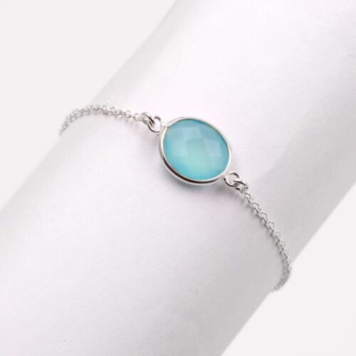 Aqua Chalcedony Gemstone Daily Wear 6+1"Bracelet Sterling 925 Silver Jewelry - Foto 1 di 3