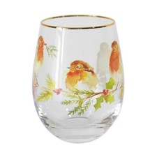 Winter Robin Christmas Stemless Gin Glass Large Tumbler Gift Boxed