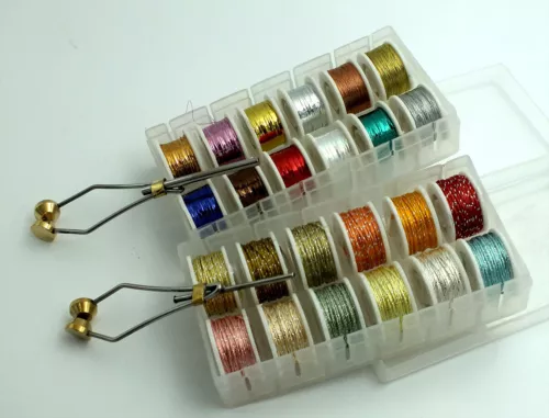 24 Rolls Assorted Fly Tying Sparkle Thread & Tinsel  w/2 Bobbins - MAT204