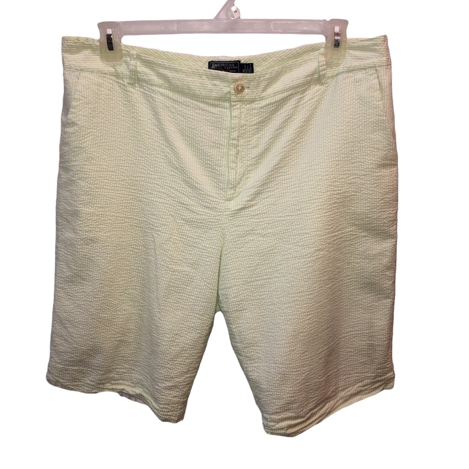 American Living Womens Size 16 Green White Striped Seersucker Bermuda Shorts - Image 2 of 4