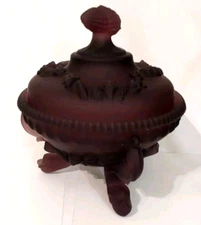 Westmoreland Purple Satin Argonaut Vintage Candy Dish w Shell Lid Dolphin Feet