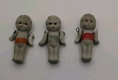 Vintage Small Jointed Ceramic Dolls Made in Japan Lot of 3 Sunbathers Etc. 3.5”