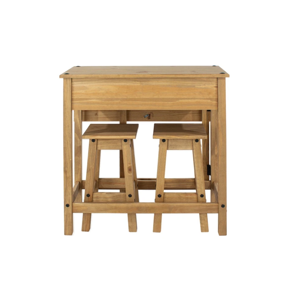 Corona High Table 2 Stools Kitchen Set Gateleg Counter Breakfast Drop Leaf Pine - Image 3 of 4