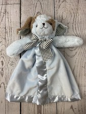 Bearington Baby Lovey Blue Dog Puppy Plush Satin Cuddle Security Blanket Lovie