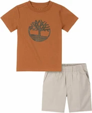 Timberland Boys S/S Brown Top 2pc Short Set Size 2T 3T 4T 4 5 6 7