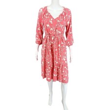 Encore by Idina Menzel Trendy Printed Dress w Belt Petite X-Small Sz Coral Top