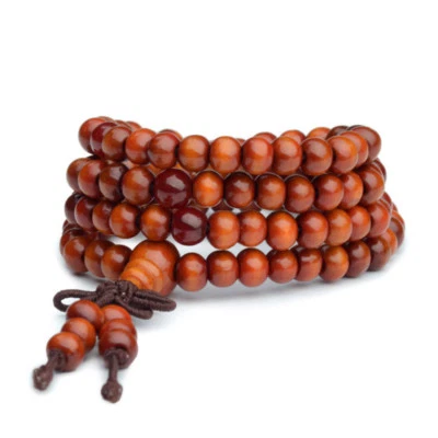 Mala bracelet bois de santal bouddha 108 perles bois prière perles jaune - Photo 1/4