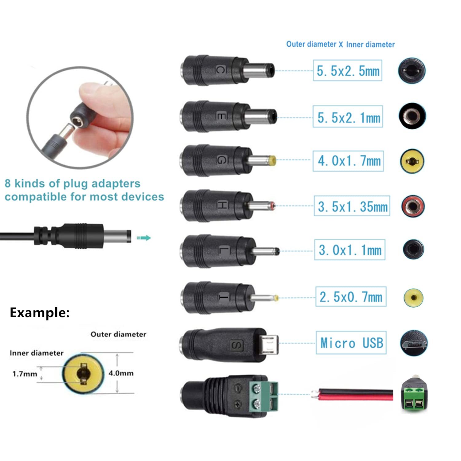 AC Adapter 9V 2A Power Supply AC110V to DC9V 2000mA 1500mA 1000mA 500mA