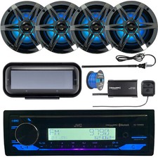 Marine Bluetooth USB AUX Radio  Tuner  Accessories, 4x LED Speakers Chrome 
