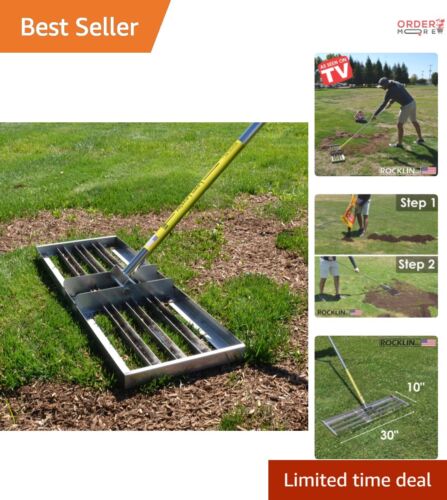 Effortless Lawn Leveling Rake with 78" Handle & 30" x 10" Plate for DIY Lawns