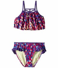 97 Appaman Girls Purple Ruffled Racerback Ladder 2-Piece Bikini Swim Set Sz 4T
