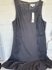 ELLE Womens Dress Gray Lace Sides Trim Work To Dinner Size 14 NWT