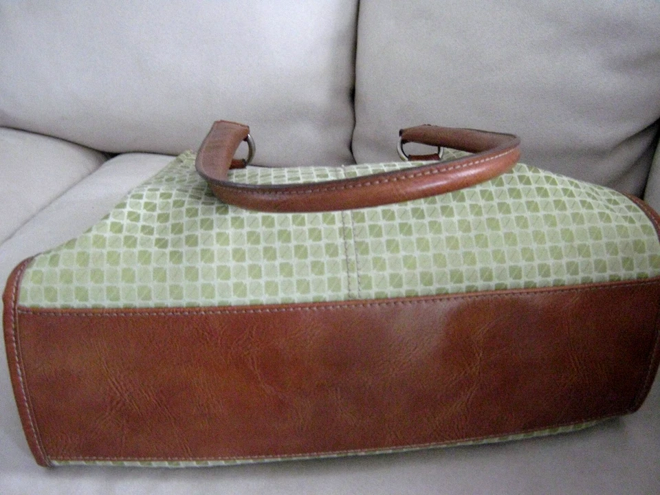 Nine & Co. Monedero Oro Verde Patrón Diamante Bolso de Mano Cuero Marrón Foto 3 de 4