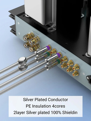 High Purity OFC Plated Silver Quad Shielding Noise-free 2 RCA Hifi Audio Cable