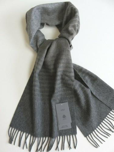 Marks & Spencer mens striped scarf merino wool light mid dark grey NEW M&S - Picture 3 of 6