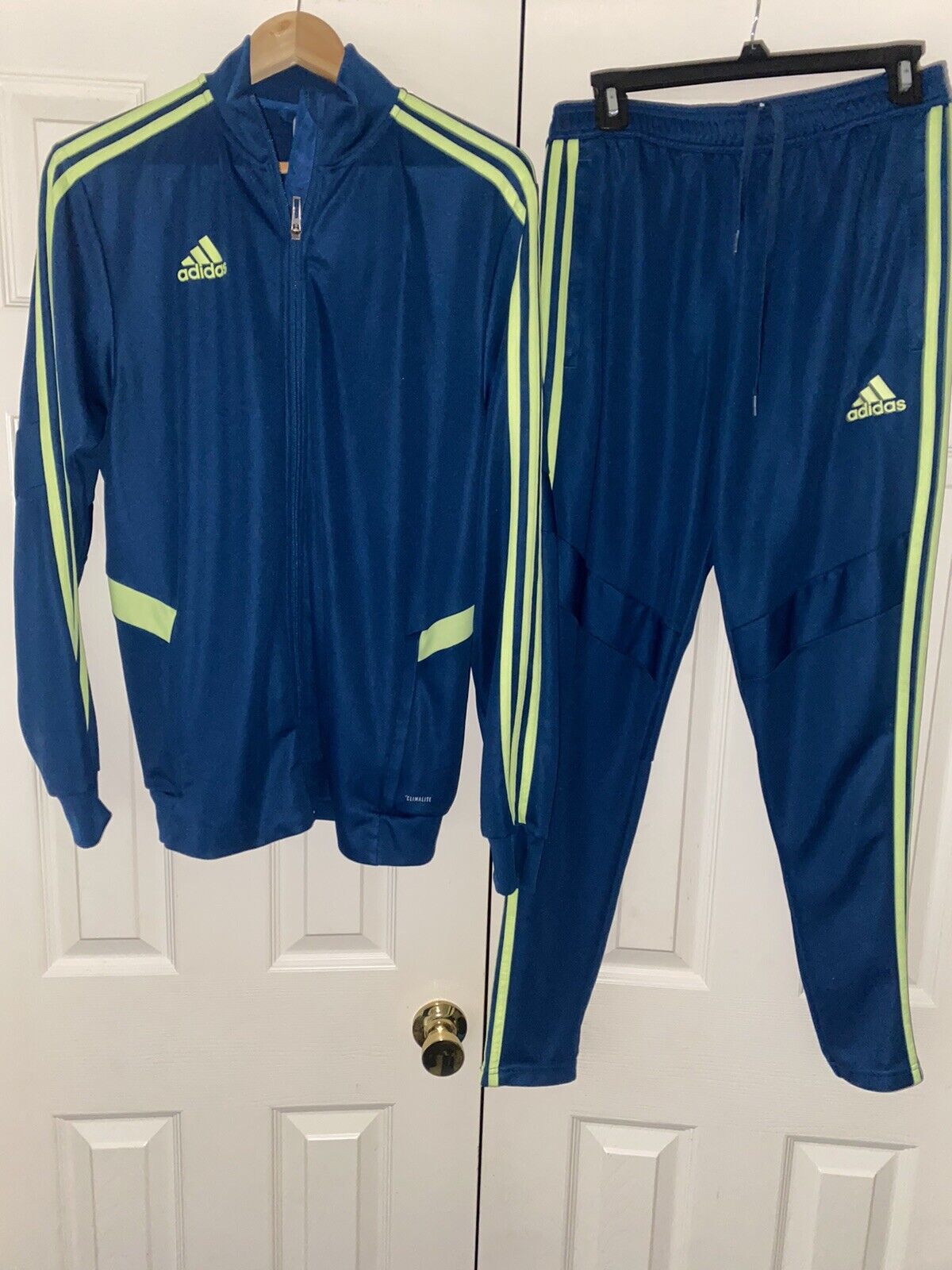 conjunction G value Mens Adidas Climalite Track Suit Jacket &amp; Pants Size Med Blue Neon  Stripe | eBay