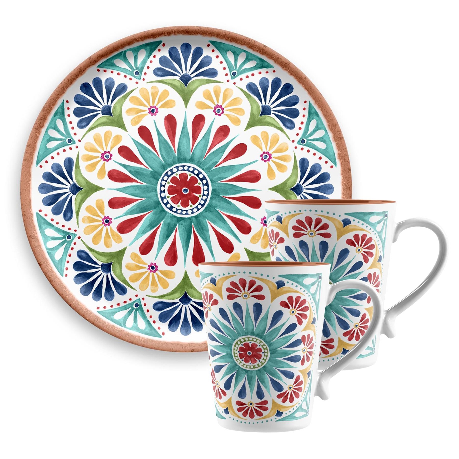 Purely Home Rio Medallion Camping - Melamine Drinks Mug Serving Set for 2