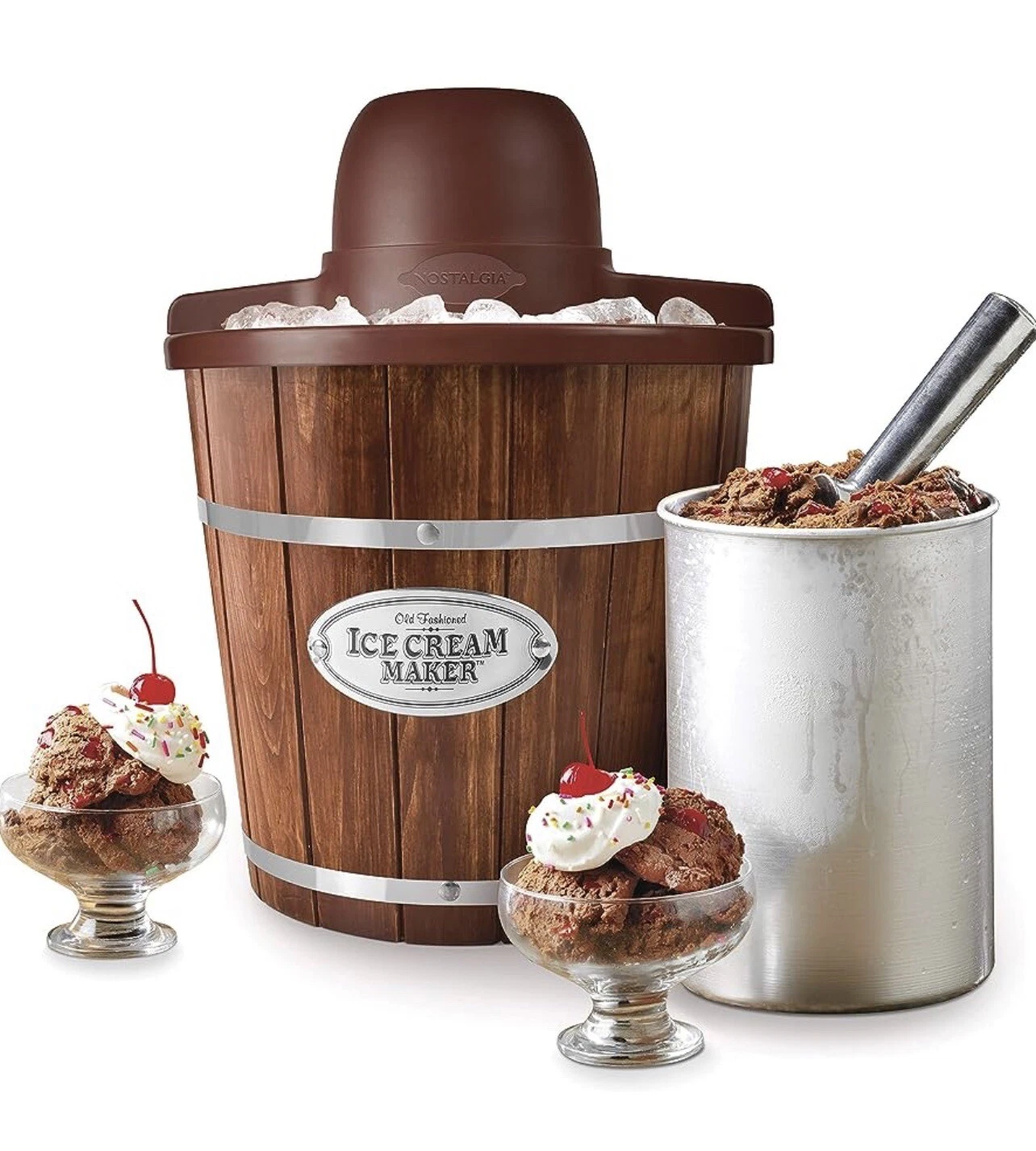 Nostalgia 4-Quart Electric Wood Bucket Ice Cream Maker