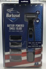 BARBASOL BATTERY POWERED SINGLE BLADE WITH 4 BEARD & STUBBLECOMBS ~WET & DRY USE