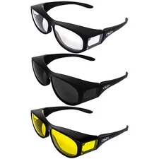3 PAIR Escort Fit Over Safety Glasses Side Shields CLEAR YELLOW SMOKE