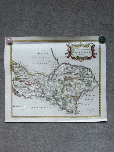 Robert Morden North Riding Yorkshire original antique hand coloured map 1695 Old - Picture 2 of 11