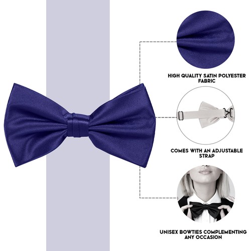 Mens Satin Bow Tie Pre Tied Party Wedding Adjustable PreTied Plain Neck Bowties - Picture 7 of 29
