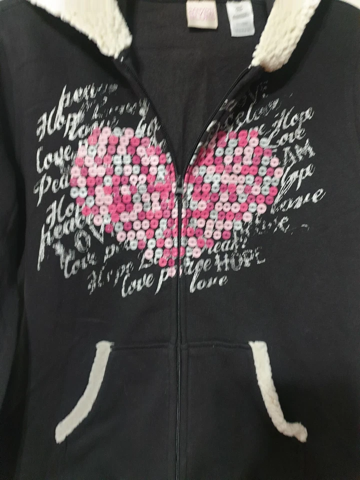 NUEVO CON ETIQUETAS Chaqueta con Capucha Canyon River Niñas Cremallera Completa Piel Love Peace L 14 1/2-16 1/2 Foto 2 de 4