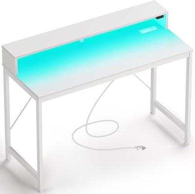 Rolanstar Computer Desk 47 inch with LED Lights & Power Outlets Home Office Desk