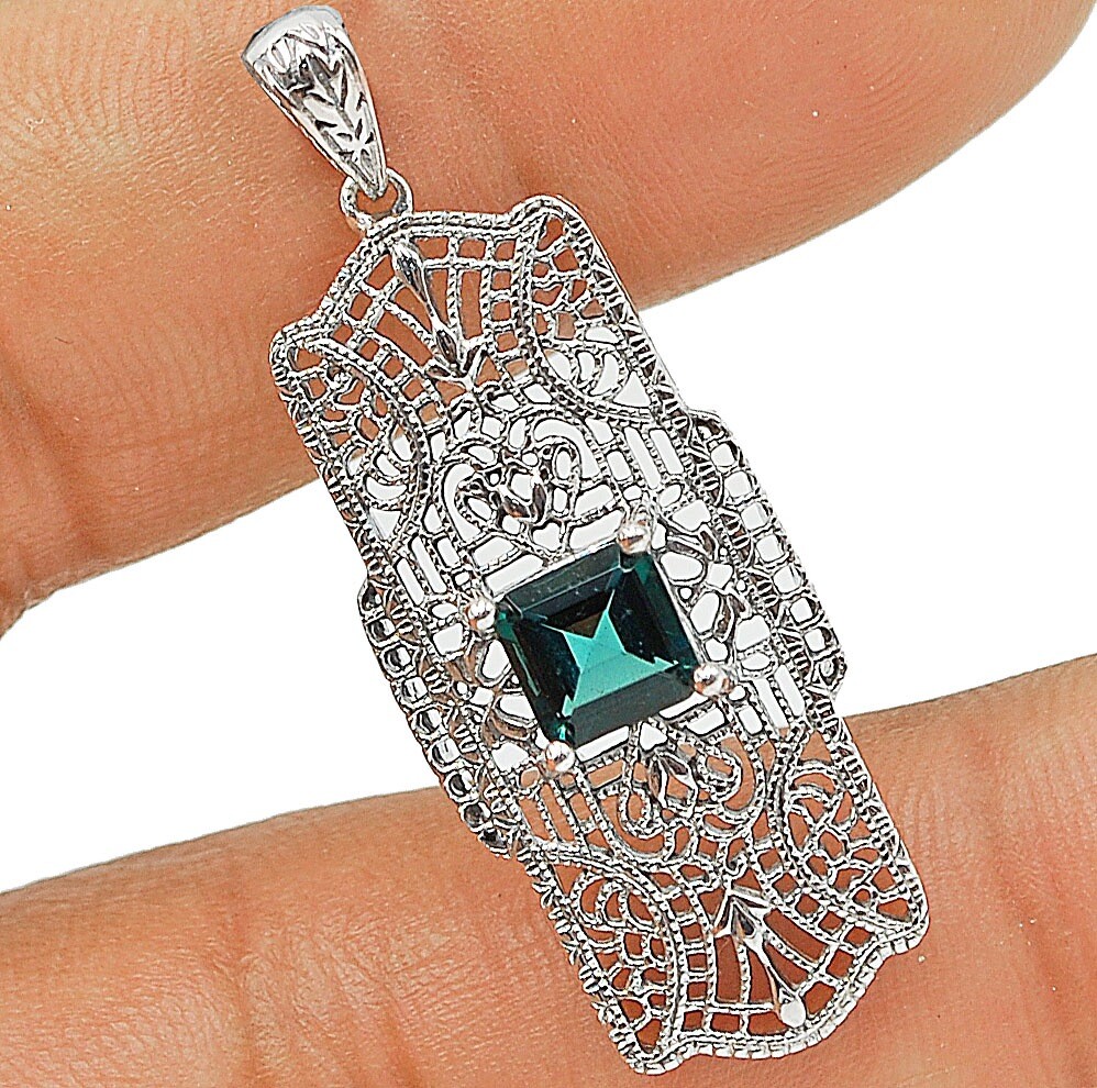 1CT Natural Apatite 925 Sterling Silver Victorian Style Pendant Jewelry AB1880