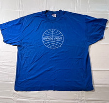 Vintage Pan Am Airlines T Shirt XL Hanes Heavyweight 50/50 Blue Aviation Logo