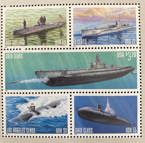 US #3373 - 77 2000 US Navy Submarines Pane 3377a (2) of 5 MNH - Picture 2 of 3
