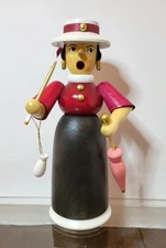 Erzgebirgische Volkskunst Woman with Cigarette and Parasol Smoker
